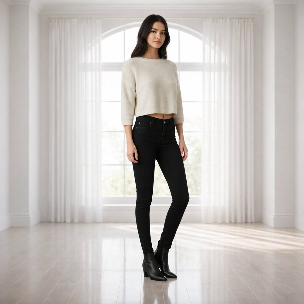 7 For All Mankind Gwenevere Black Stretch Skinny Ankle Jeans Size 28